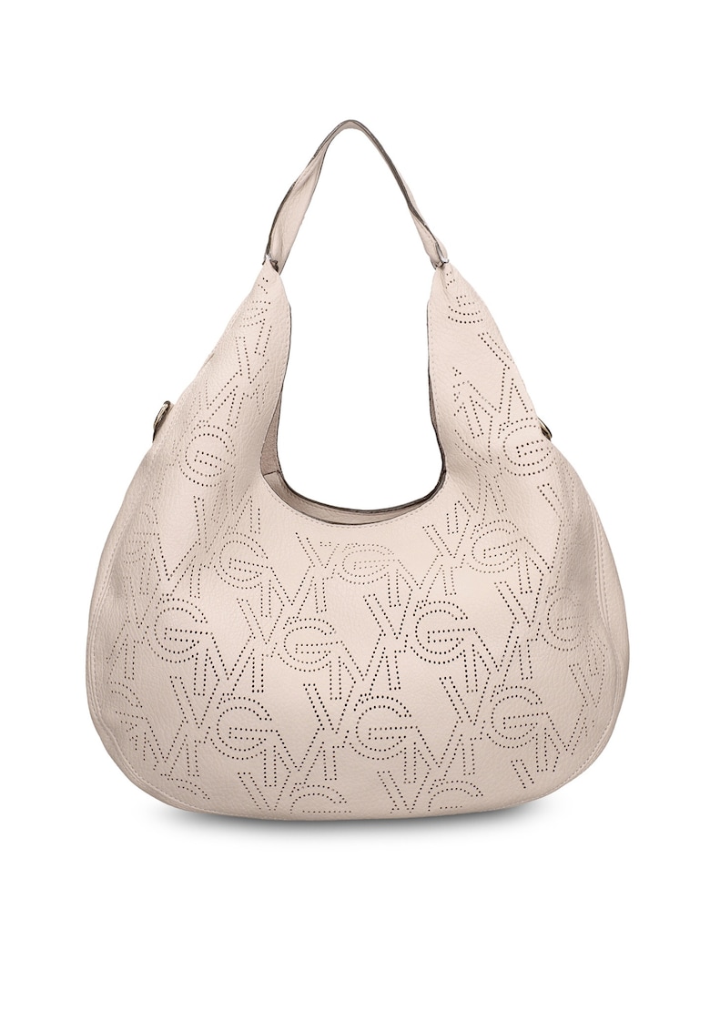 Geanta de piele ecologica cu bareta si monograma Silvana - Bej