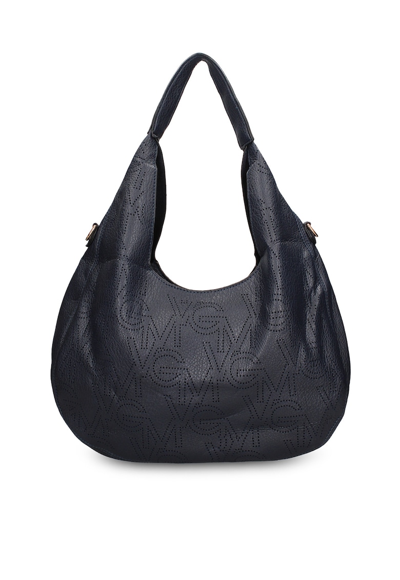 Geanta de piele ecologica cu bareta si monograma Silvana - Albastru inchis