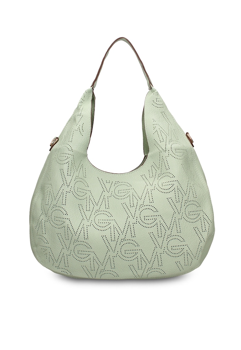 Geanta de piele ecologica cu bareta si monograma Silvana - Verde