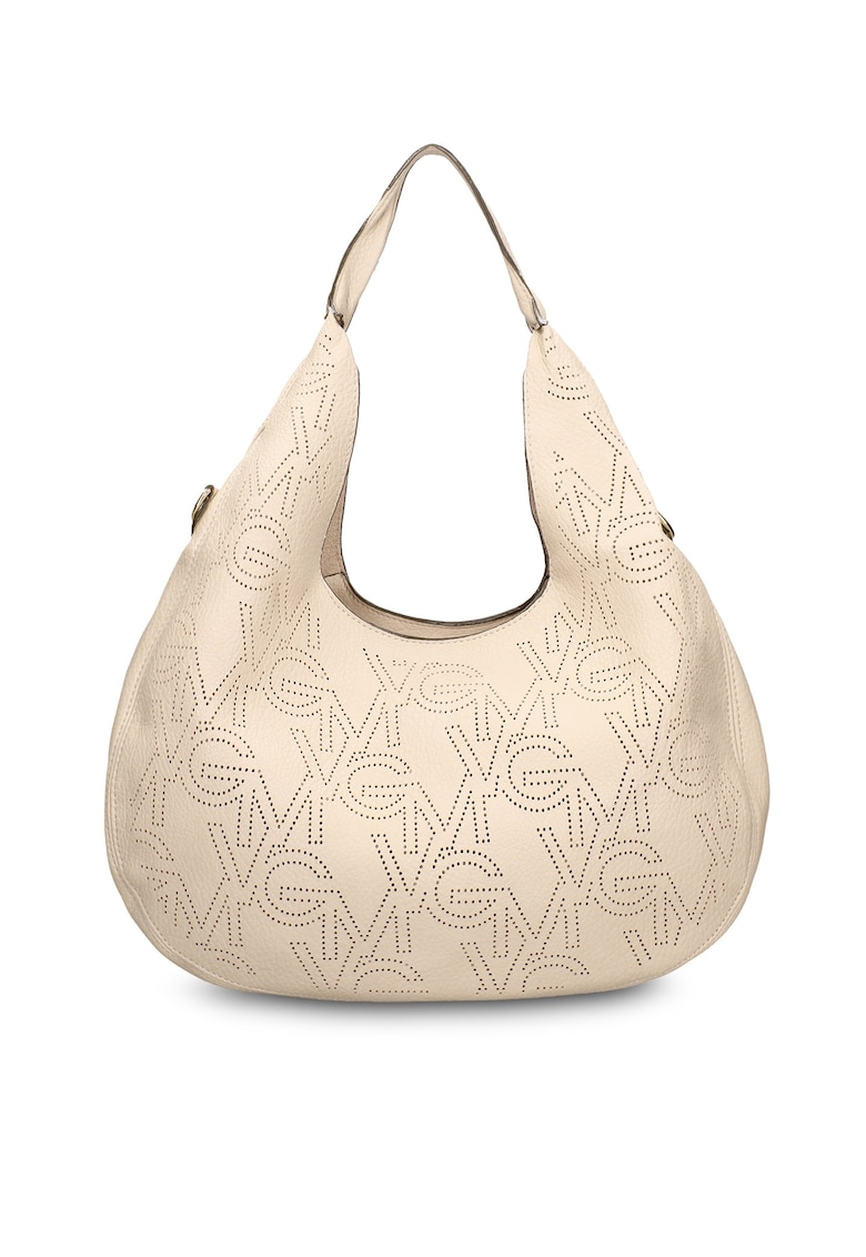 Geanta de piele ecologica cu bareta si monograma Silvana - Kaki