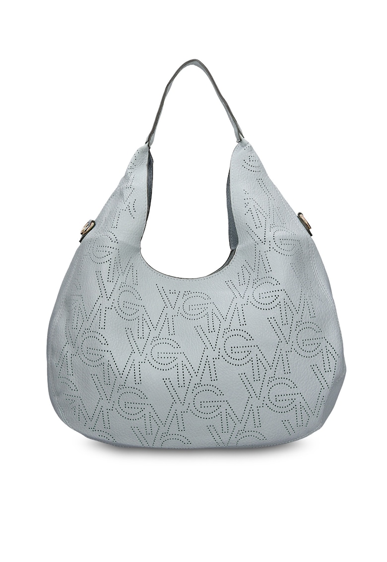 Geanta de piele ecologica cu bareta si monograma Silvana - Albastru deschis