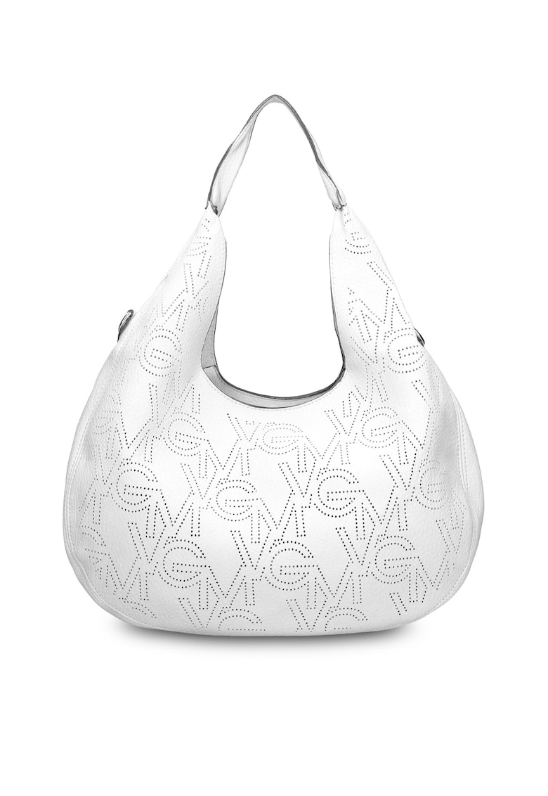 Geanta de piele ecologica cu bareta si monograma Silvana - Alb