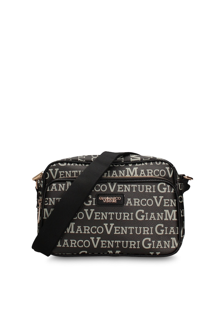 Geanta crossbody de piele ecologica cu logo Elora Pro - Negru