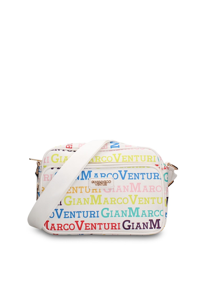 Geanta crossbody de piele ecologica cu logo Elora Pro - Alb