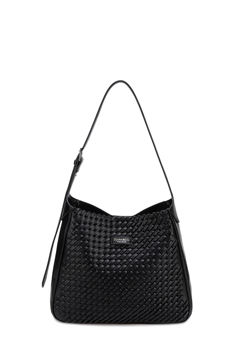 Geanta hobo de piele ecologica cu aspect tesut Étoile - Negru