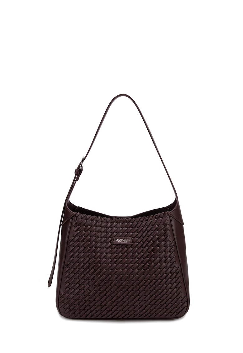 Geanta hobo de piele ecologica cu aspect tesut Étoile - Maro inchis