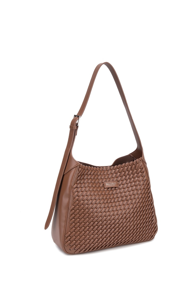 Geanta hobo de piele ecologica cu aspect tesut Étoile - Caramel