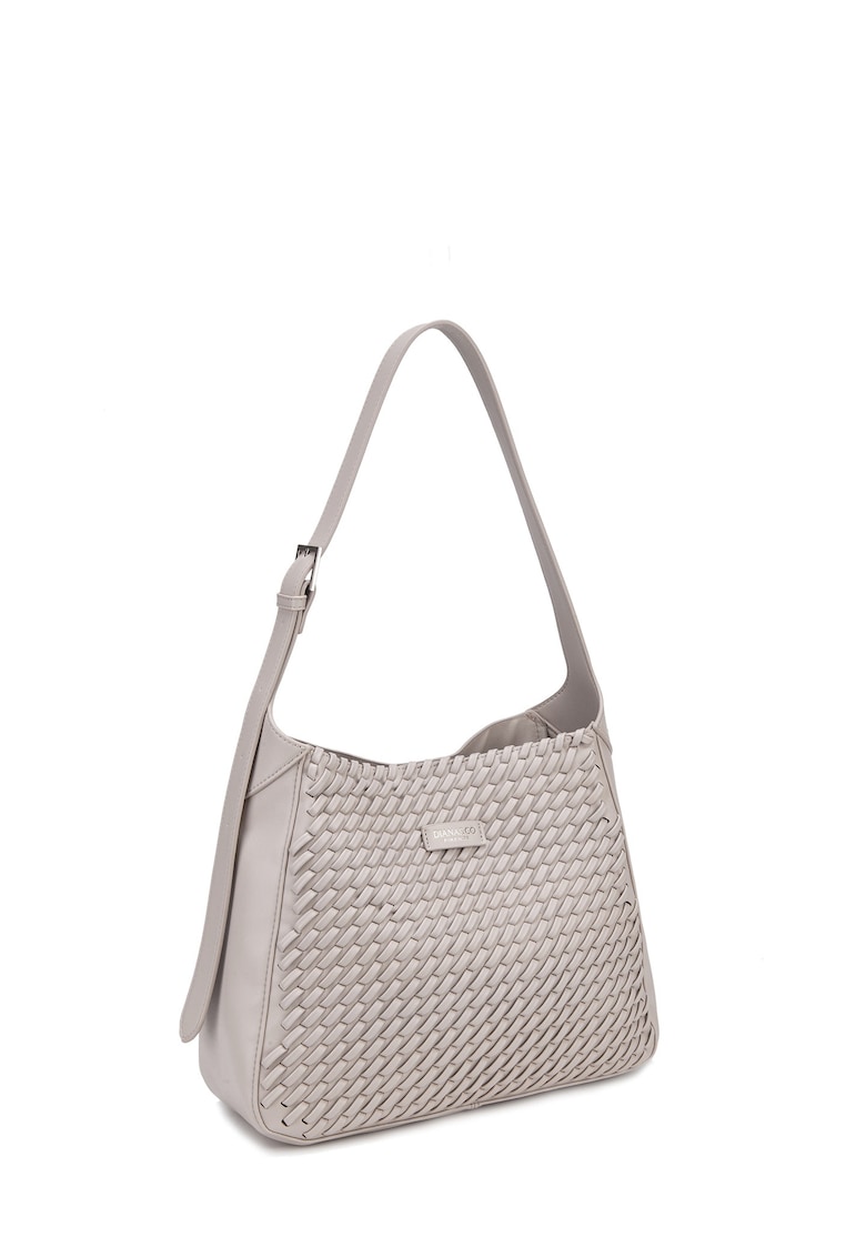 Geanta hobo de piele ecologica cu aspect tesut Étoile - Gri