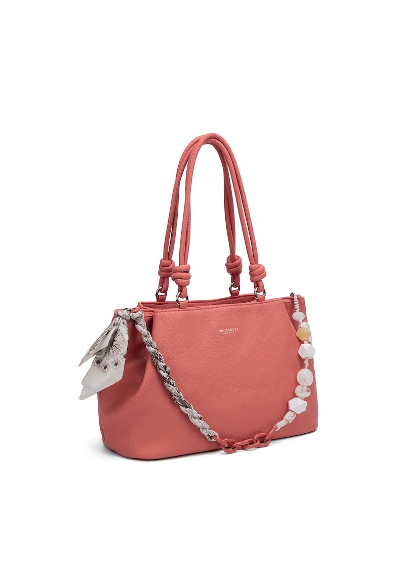 Geanta de piele ecologica cu bareta de umar din lant Seraphina - Roz