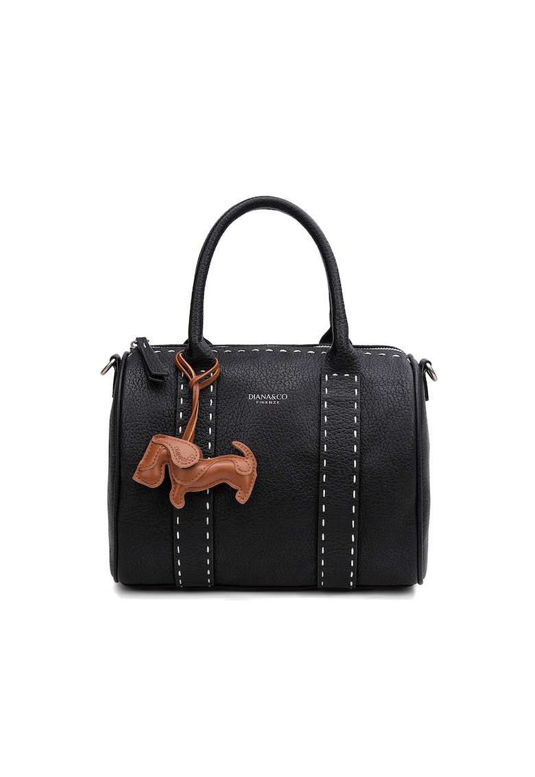 Geanta de piele ecologica cu bareta de umar si accesoriu decorativ Valoria Lux - Negru