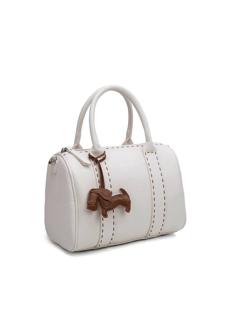 Geanta de piele ecologica cu bareta de umar si accesoriu decorativ Valoria Lux - Alb
