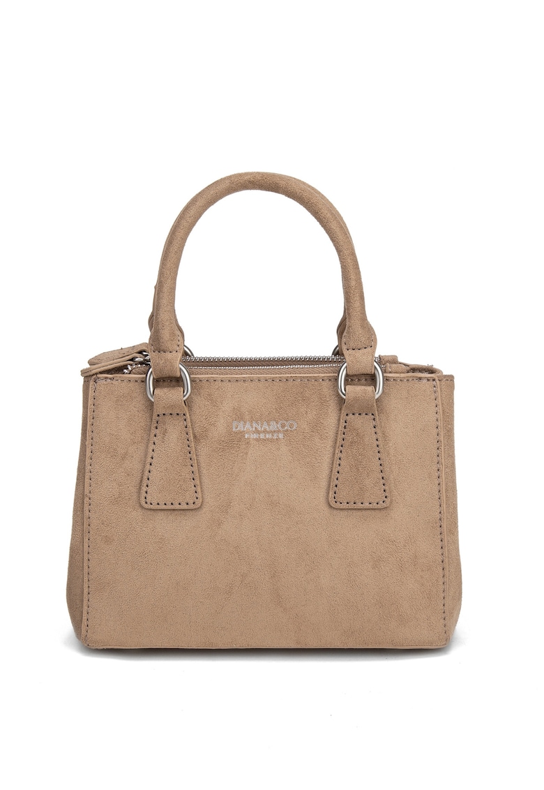 Geanta de piele intoarsa ecologica cu maner si bareta de umar Eris - Maro taupe