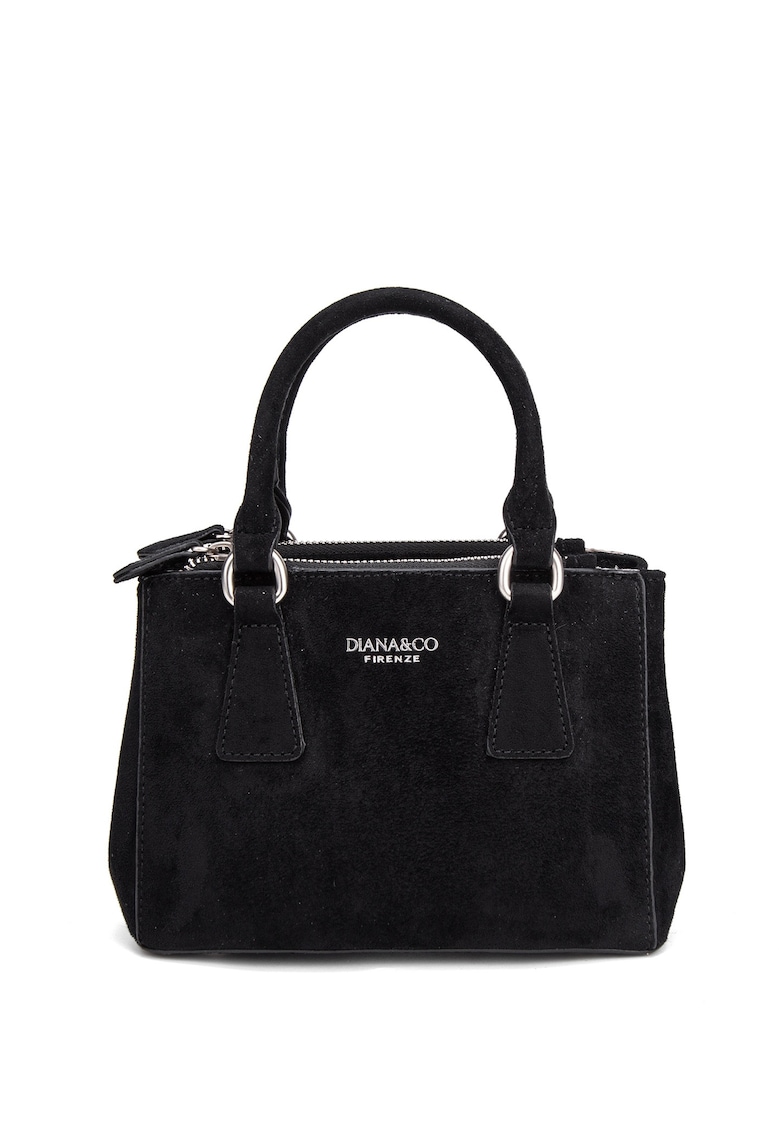 Geanta de piele intoarsa ecologica cu maner si bareta de umar Eris - Negru