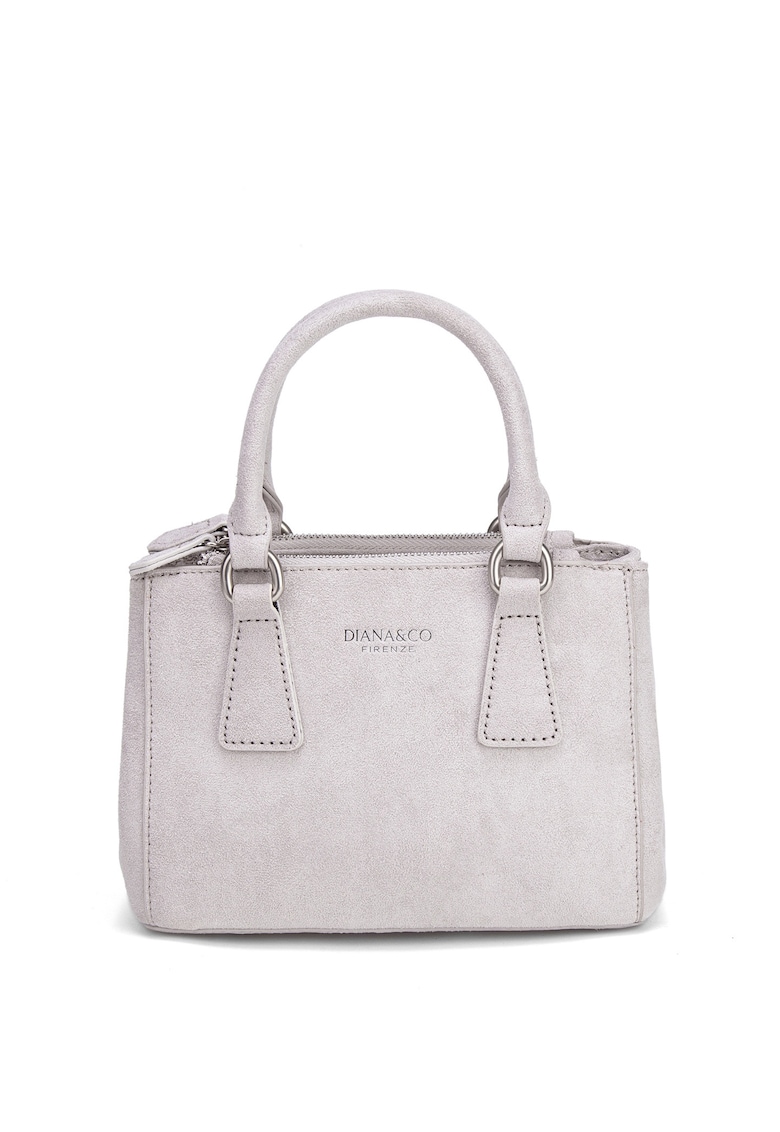 Geanta de piele intoarsa ecologica cu maner si bareta de umar Eris - Gri deschis