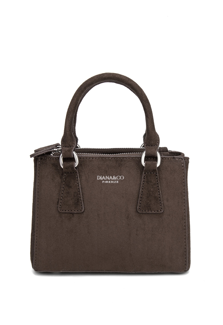 Geanta de piele intoarsa ecologica cu maner si bareta de umar Eris - Maro pamantiu