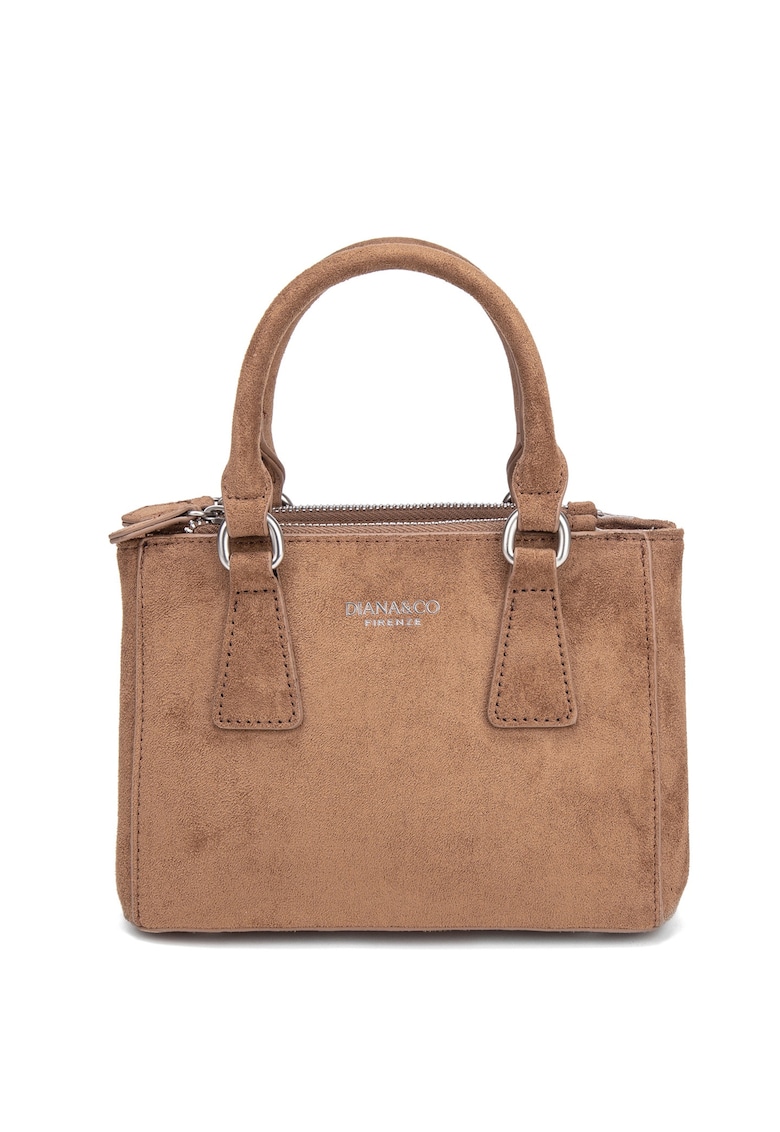 Geanta de piele intoarsa ecologica cu maner si bareta de umar Eris - Caramel