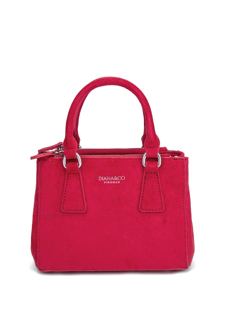 Geanta de piele intoarsa ecologica cu maner si bareta de umar Eris - Rosu