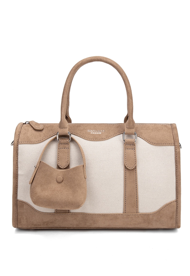 Geanta de piele intoarsa ecologica cu logo Celestia - Maro cognac/Bej