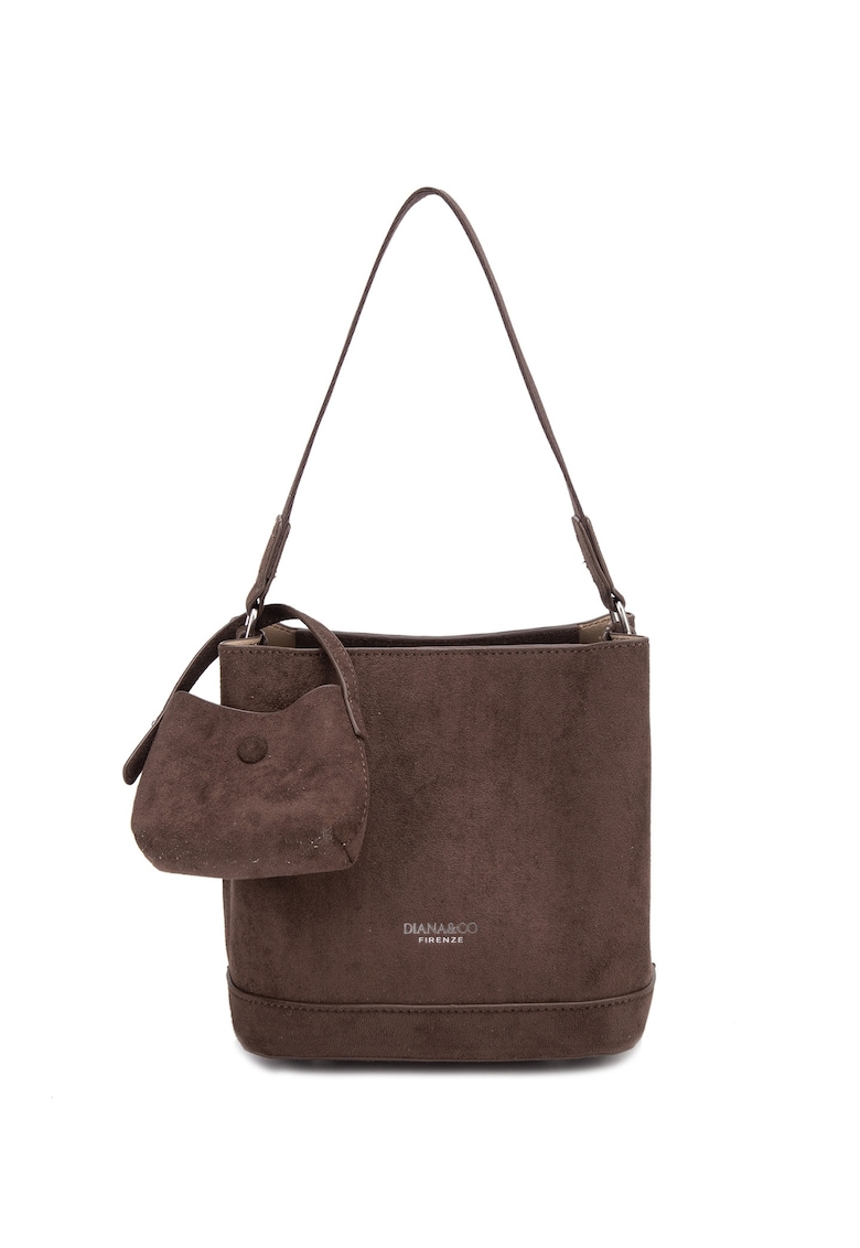 Geanta din piele ecologica cu bareta de umar si etui detasabil Novara Elite - Maro inchis