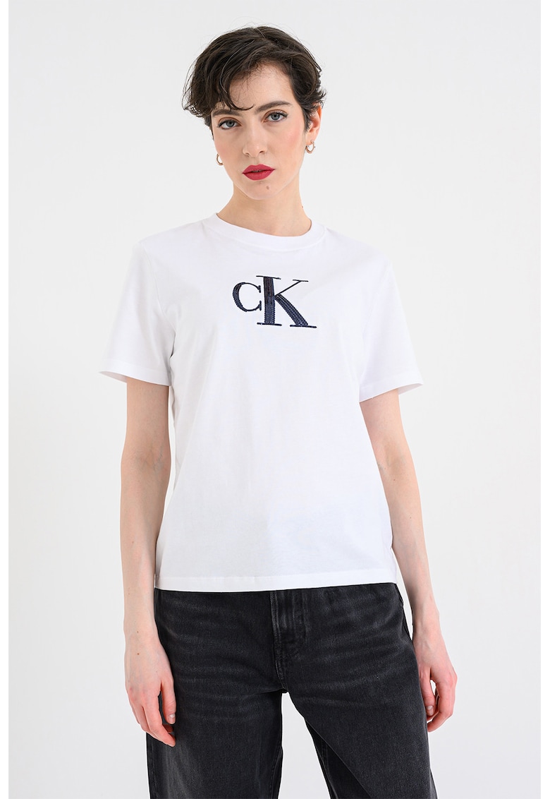 Tricou de bumbac cu logo - Alb/Negru