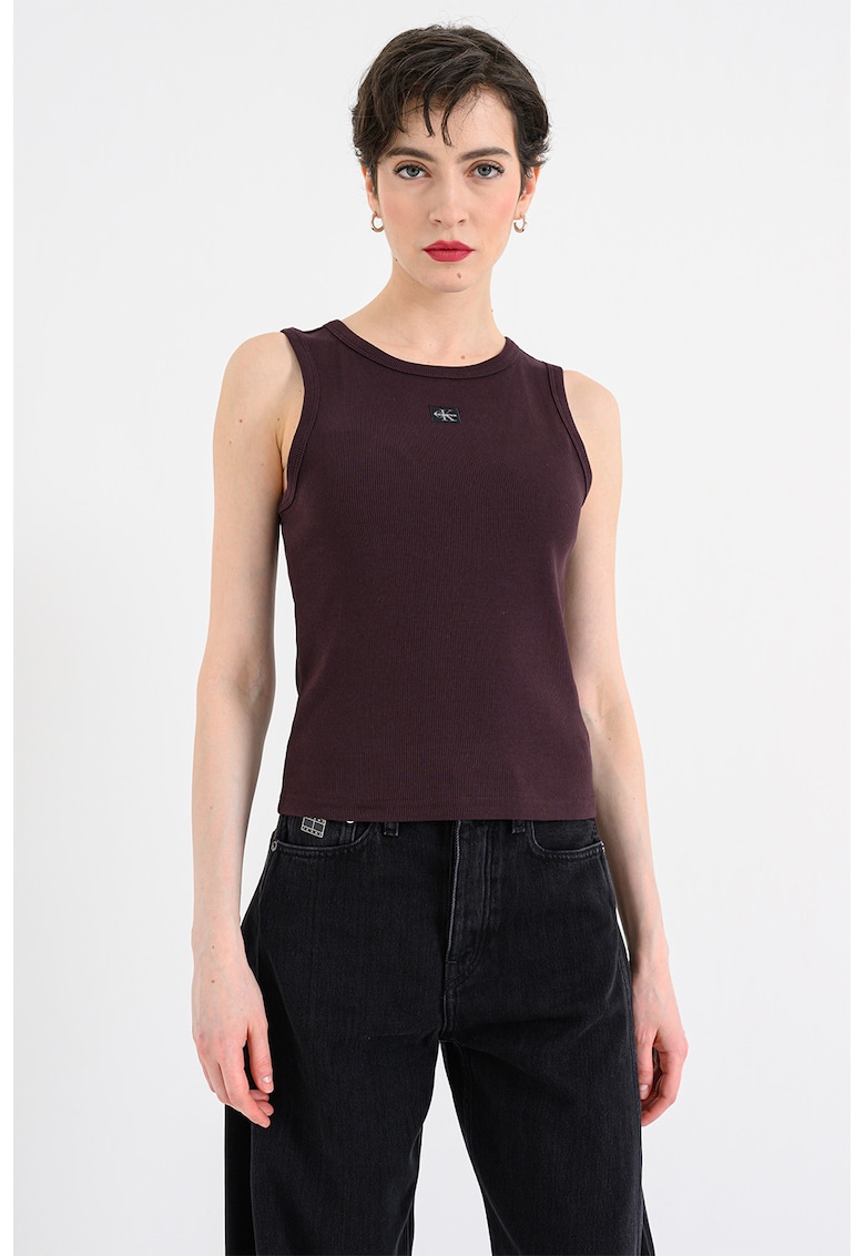 Top slim fit cu decolteu racerback - Maro inchis