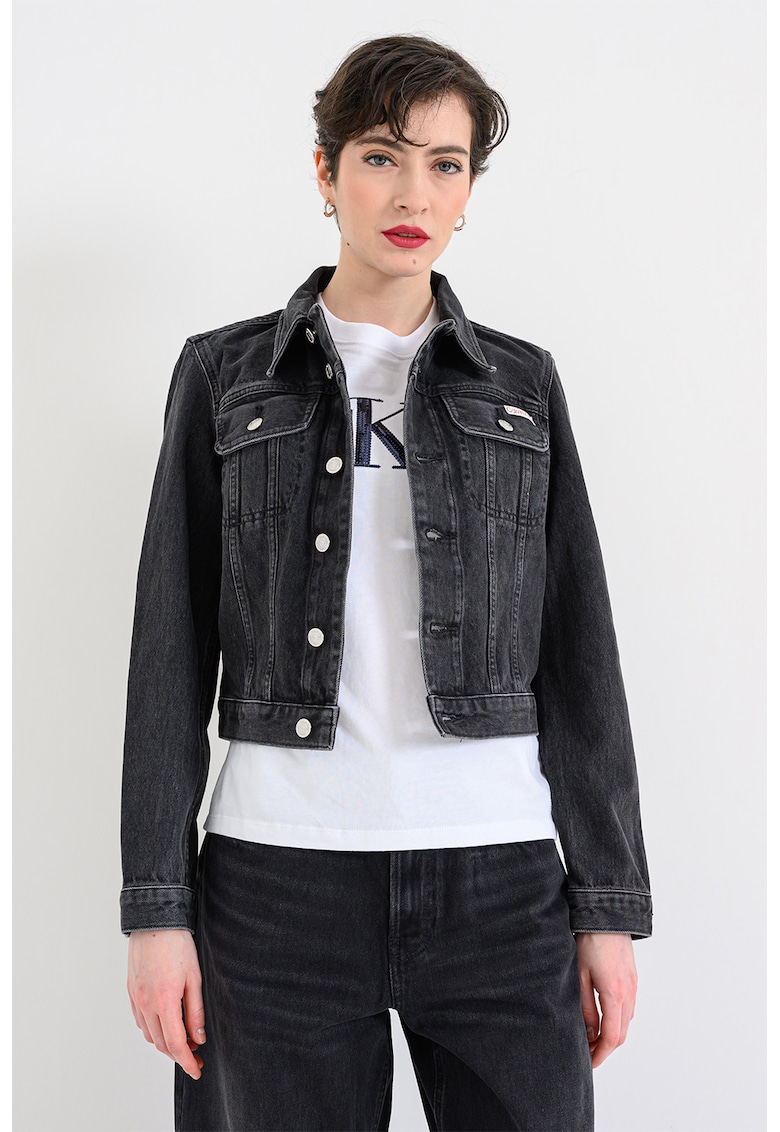 Jacheta crop de denim - Negru stins