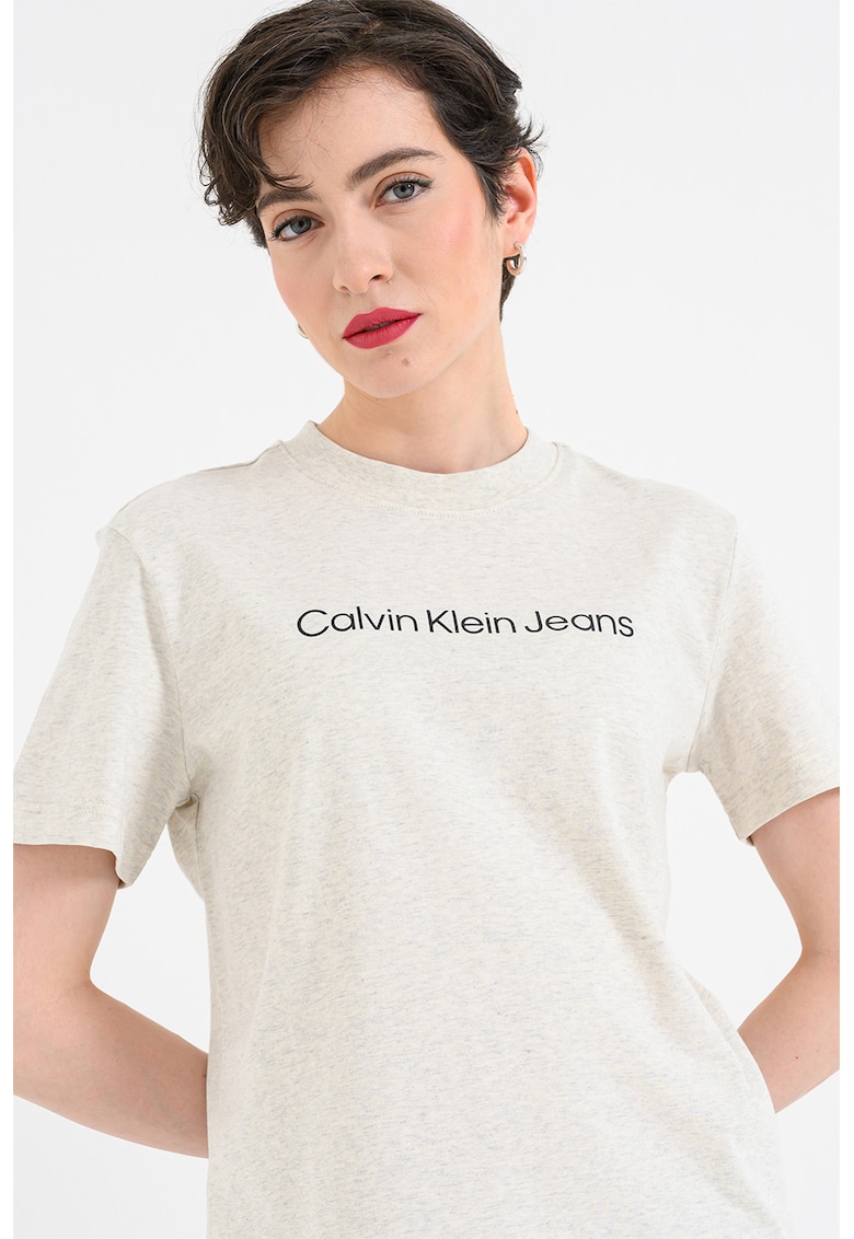 Tricou de bumbac cu logo - Bej melange