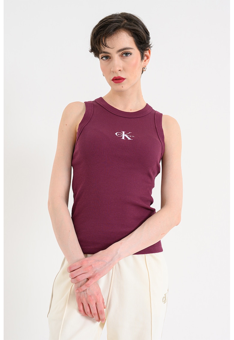 Top slim fit cu aspect striat - Violet tyrian