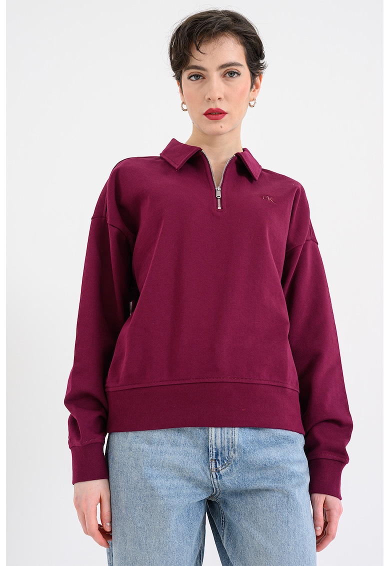 Bluza polo de trening cu fermoar scurt - Violet tyrian