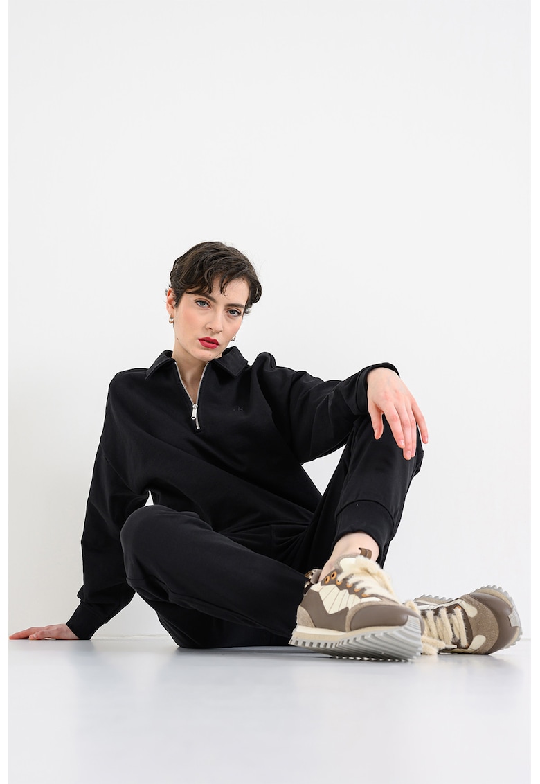 Bluza polo de trening cu fermoar scurt - Negru