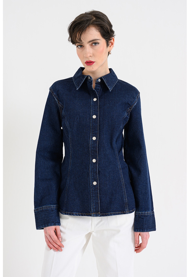 Camasa de denim cu nasturi metalici - Albastru inchis