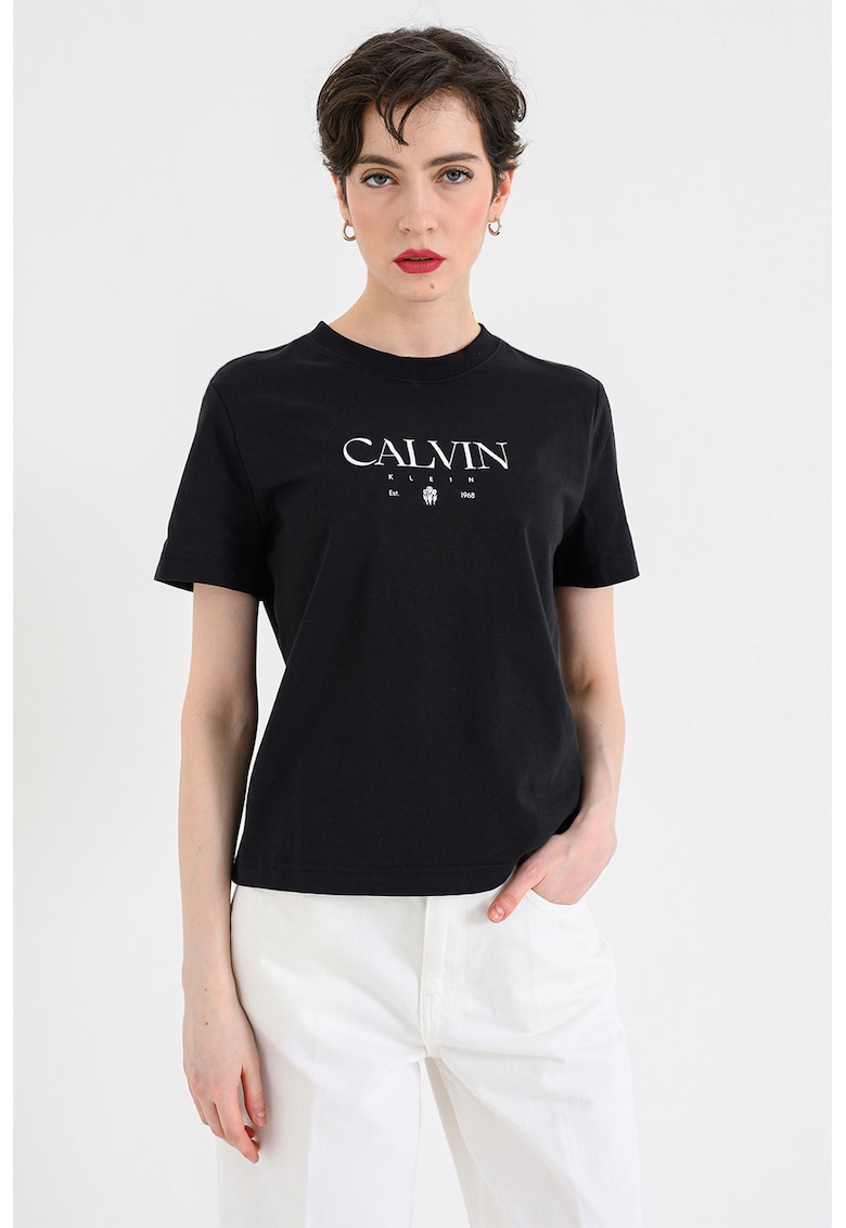 Tricou de bumbac cu imprimeu logo - Alb/Negru