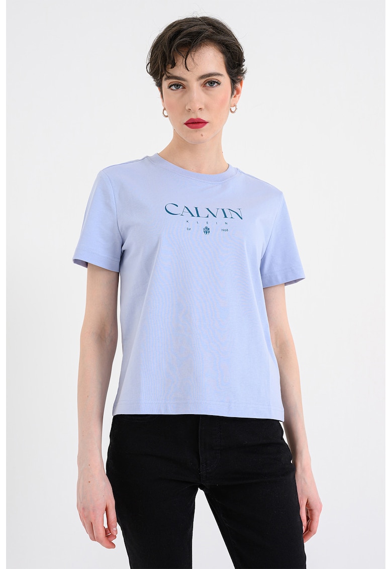 Tricou de bumbac cu imprimeu logo - Albastru lavanda