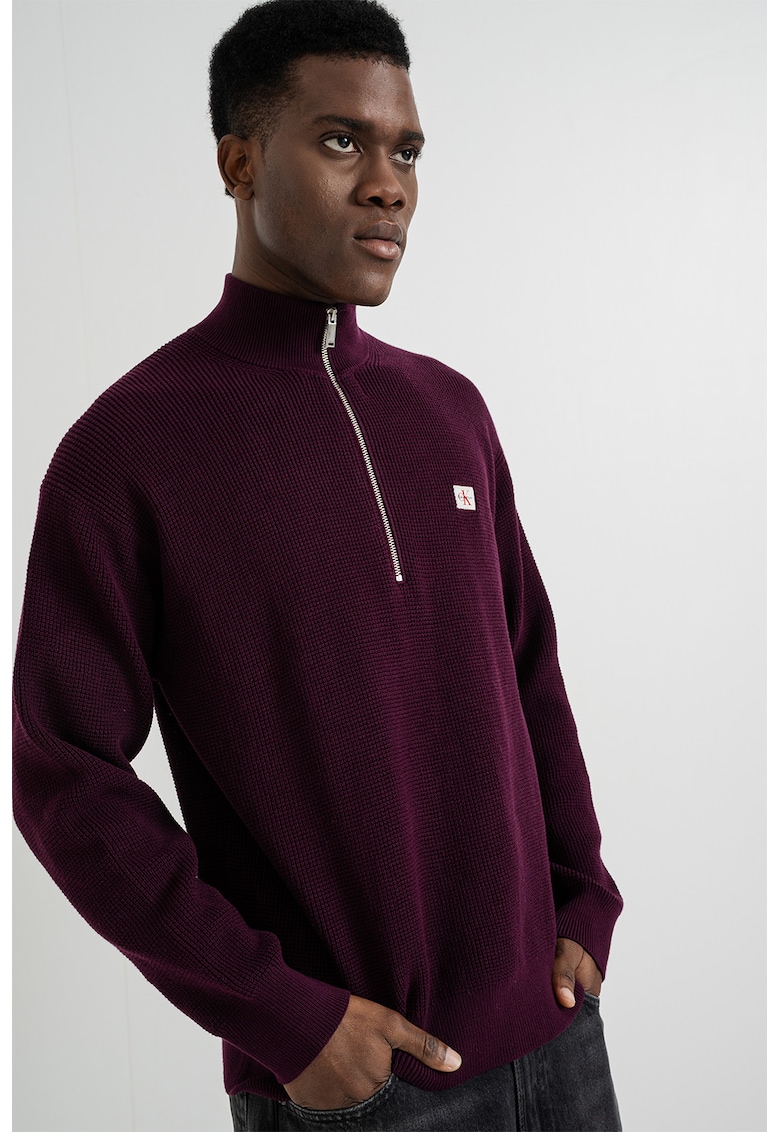 Pulover din tricot cu fenta cu fermoar - Violet tyrian