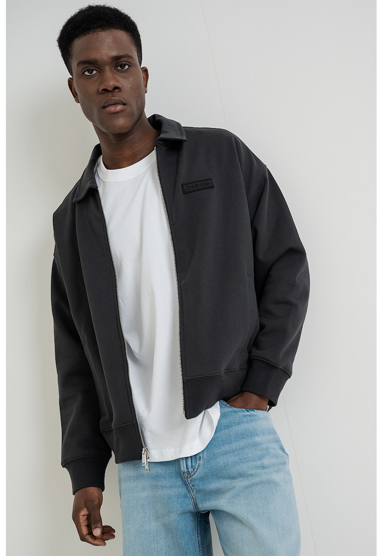 Bluza de trening cu fermoar si guler clasic - Gri antracit