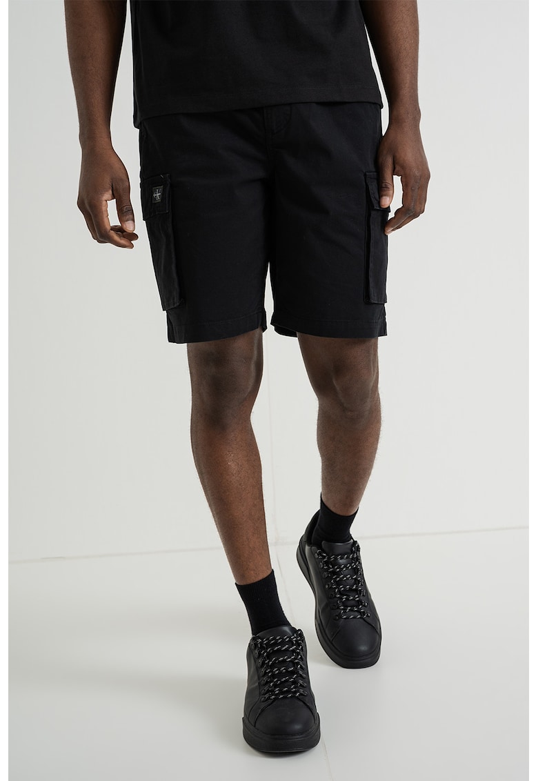 Pantaloni scurti cargo cu talie elastica - Negru