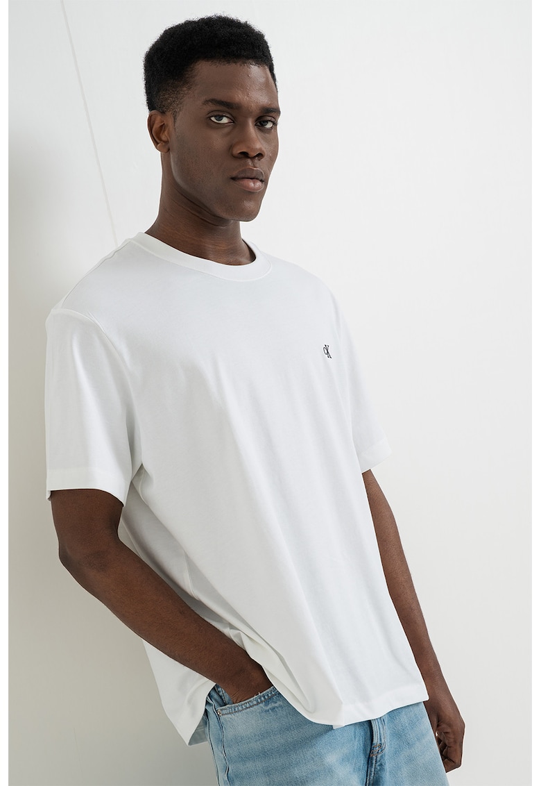 Tricou din bumbac cu decolteu la baza gatului - Alb optic