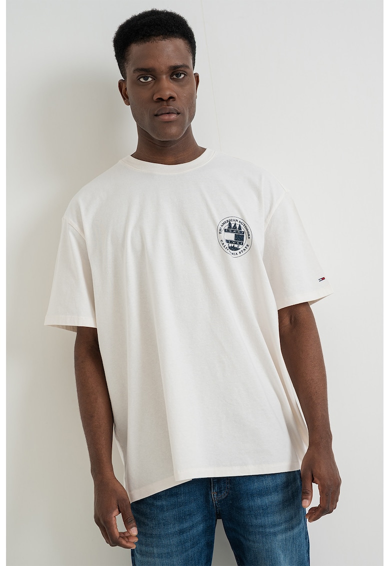 Tricou de bumbac lejer - Alb fildes/Bleumarin