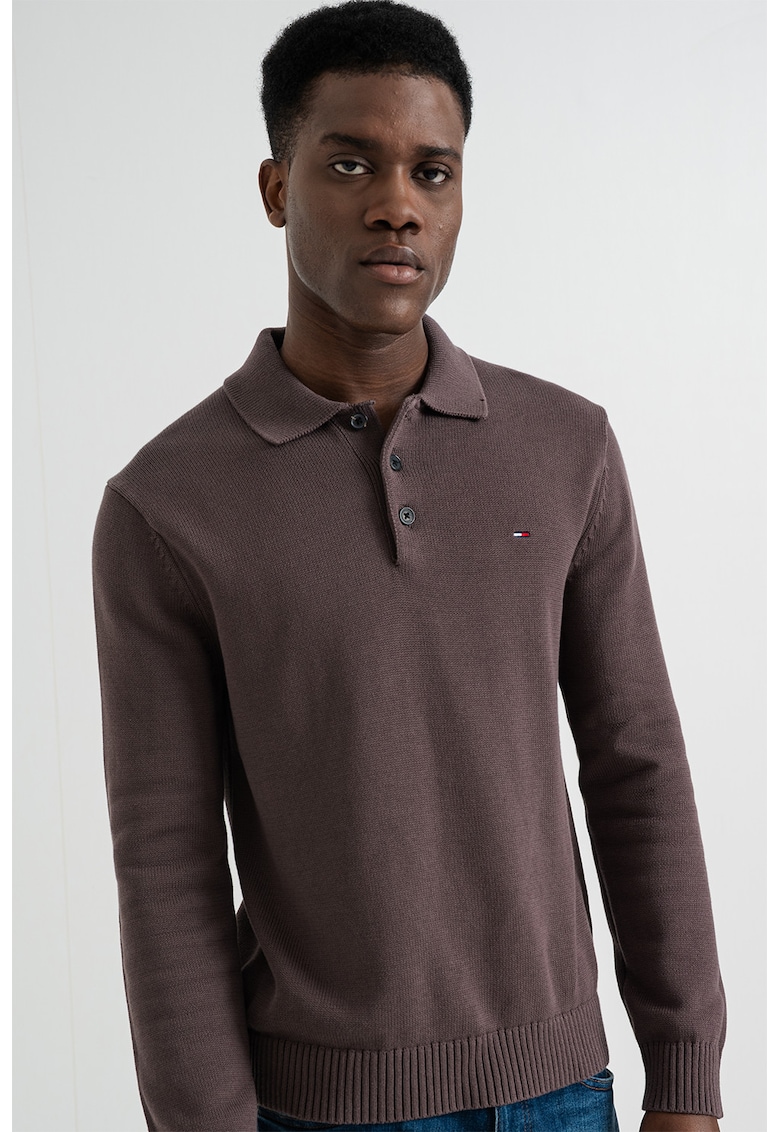 Pulover din tricot cu fenta cu nasturi - Maro pamantiu