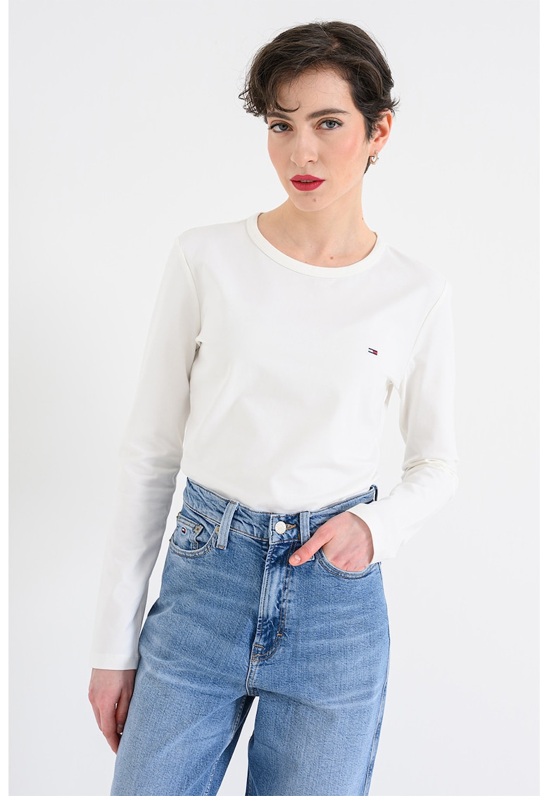 Bluza slim fit cu logo discret - Alb