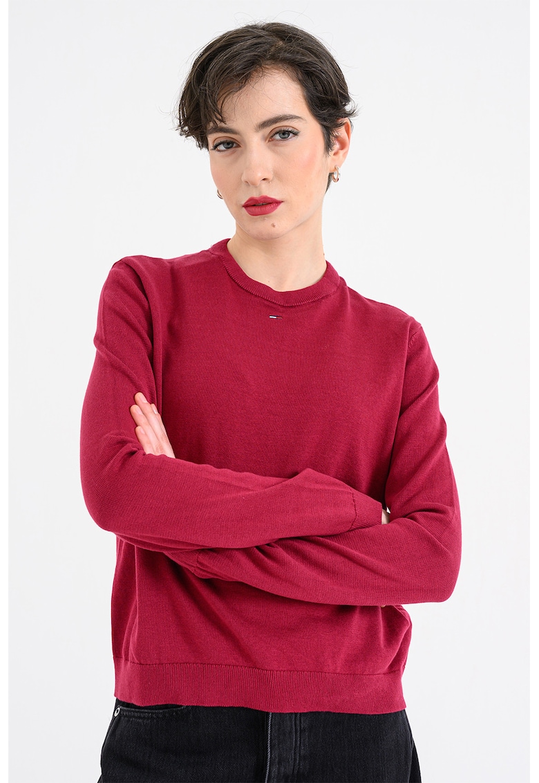 Pulover din bumbac organic cu decolteu la baza gatului - Roz zmeuriu