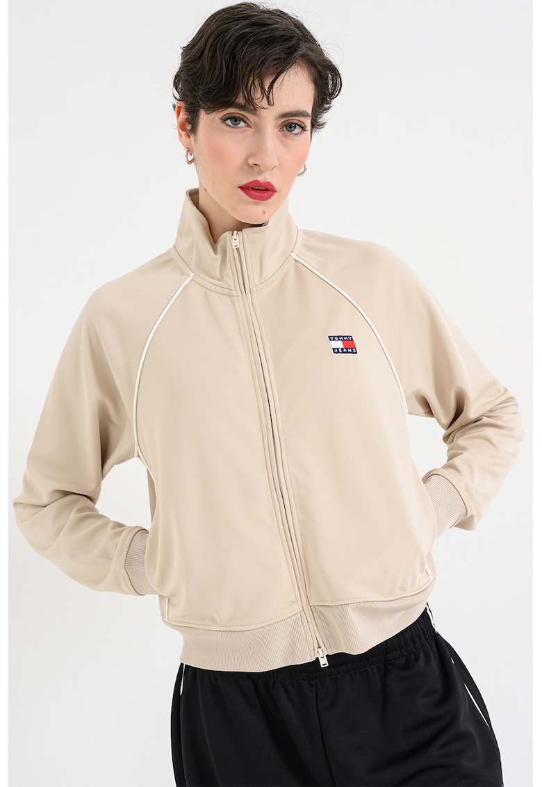 Bluza de trening cu fermoar si logo - Alb/Bej deschis