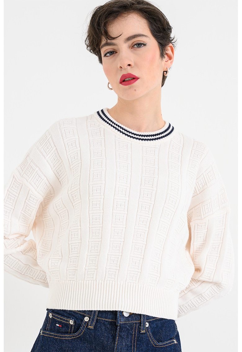 Pulover lejer cu aspect texturat - Alb/Albastru ultramarin