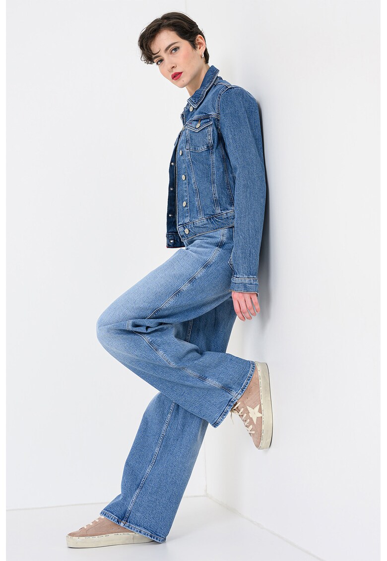 Jacheta crop de denim - Albastru melange