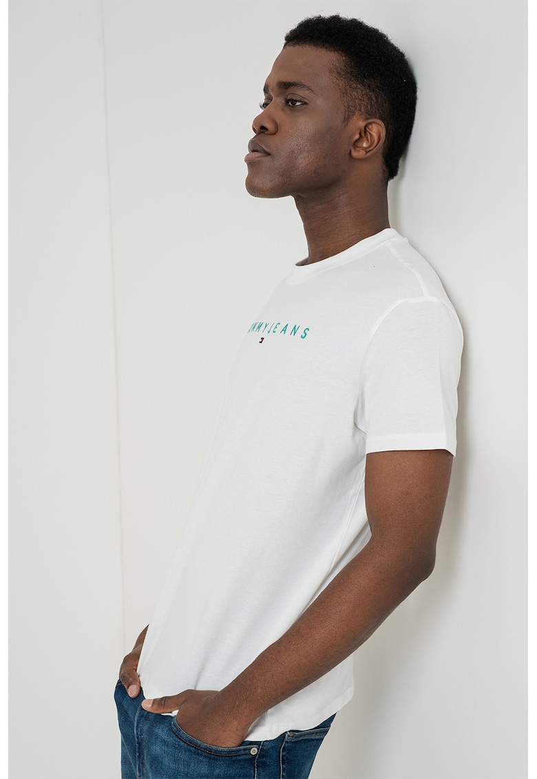 Tricou din bumbac cu logo brodat - Verde/Alb optic