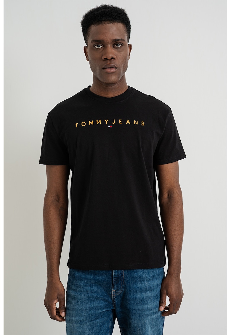 Tricou din bumbac cu logo brodat - Negru/Portocaliu