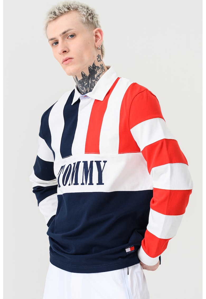 Bluza polo cu imprimeu logo - Rosu/Alb/Bleumarin