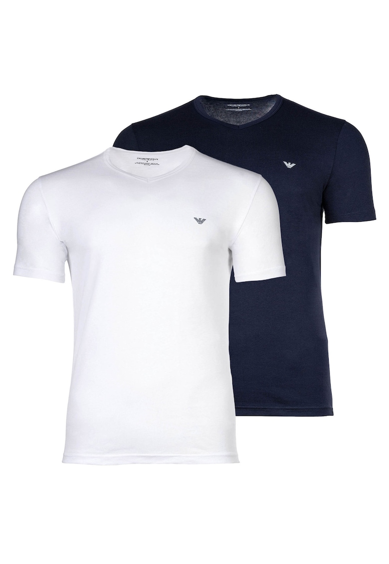 Set de tricouri regular fit cu decolteu in V - Alb/Negru