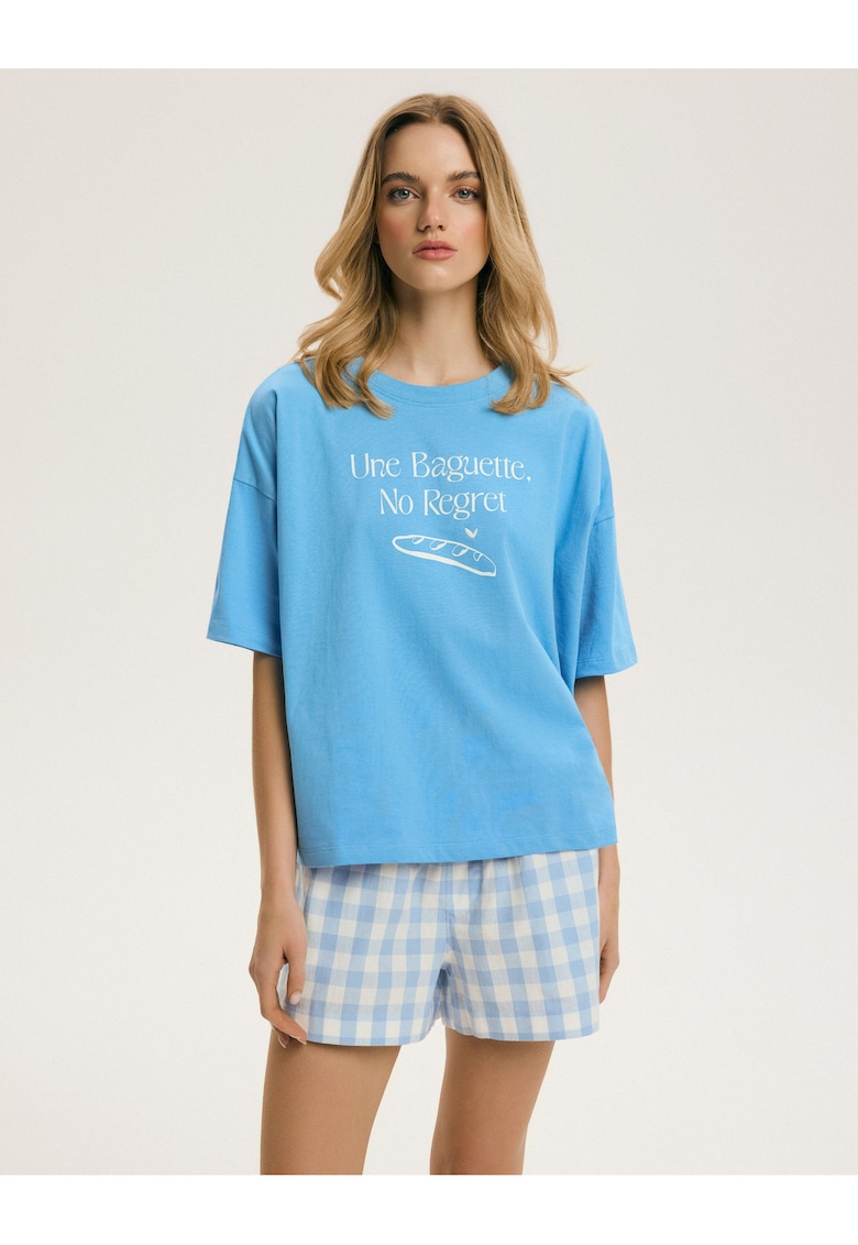 Pijama dama - Carouri - Albastru-alb - Cozy - Text