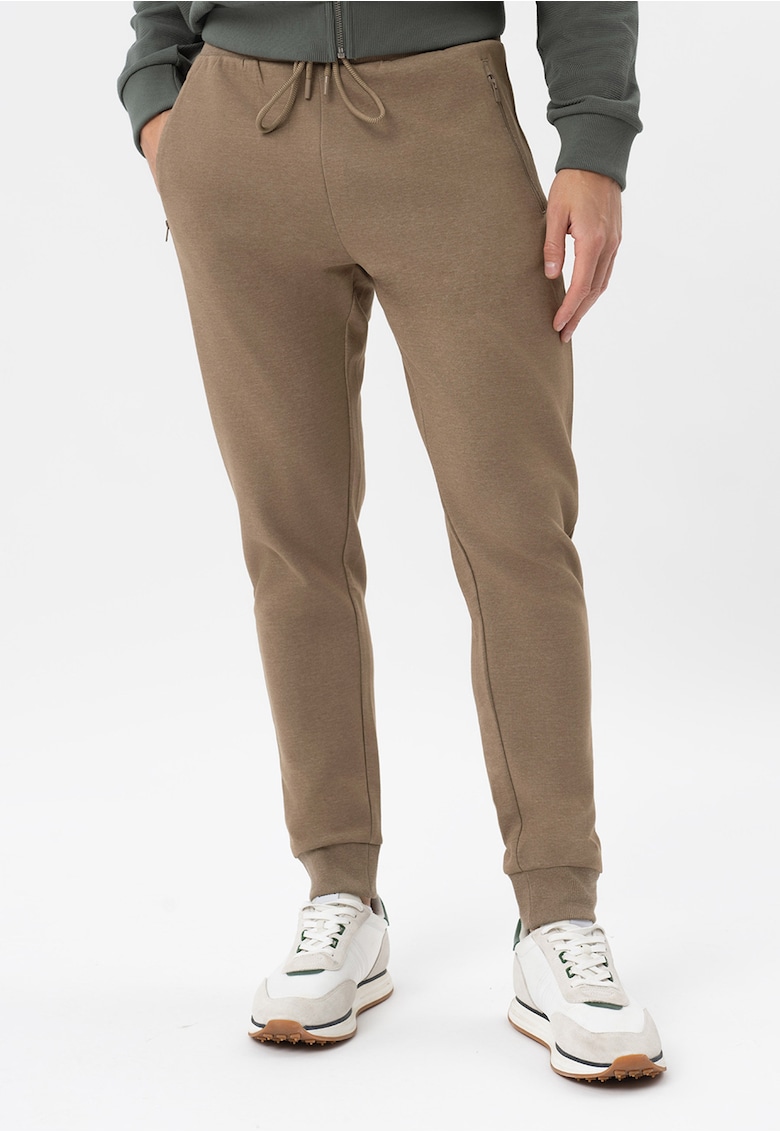 Pantaloni de trening conici din bumbac - jogger - cu buzunare - talie elastica cu snur - N-Ben - bej - Bej
